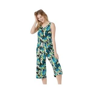 CUDDL DUDS NEW $39 Cool & Airy Jumpsuit w/ Front Tie in Monstera XS